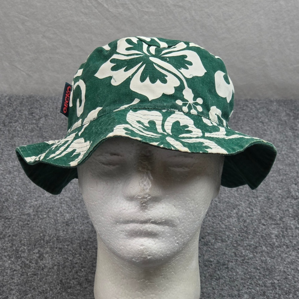 Gecko Hawaii Bucket Hat Green Hibiscus Floral Reversible Surf Skate Resort